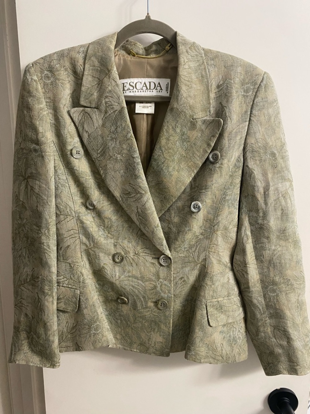 VTG Escada By Margaretha Ley West Germany Linen Jacquard Blazer Sage M